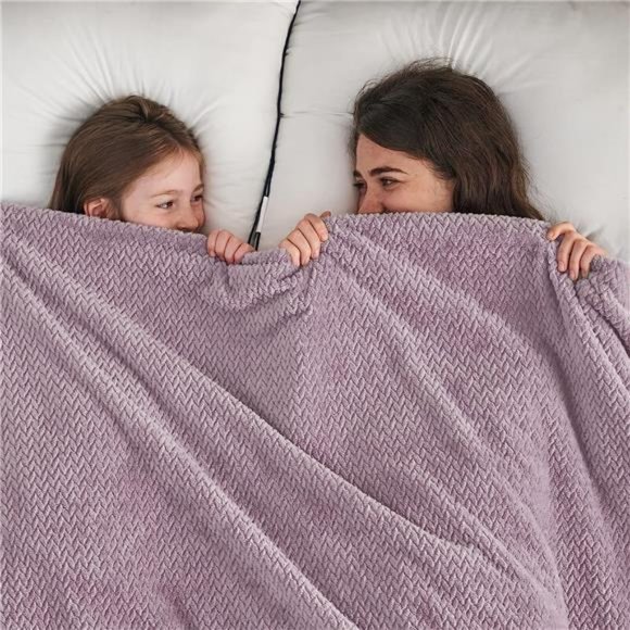 Super Soft Throw Blanket Light Purple Premium Silky Flannel Fleece LeavesPattern - Picture 2 of 6